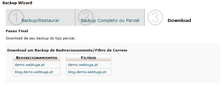 cPanel Backup Filtros e Redirects cPanel Backup Filtros e Redirects